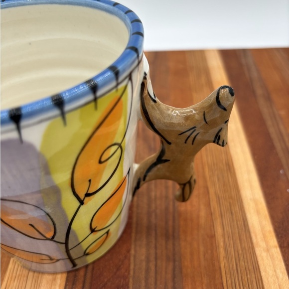 PARKER KUHNS ART POTTERY ECCLETIC COFFEE MUG DOGGIE HANDLE LEAF DESIGN SIGNED - Picture 7 of 9